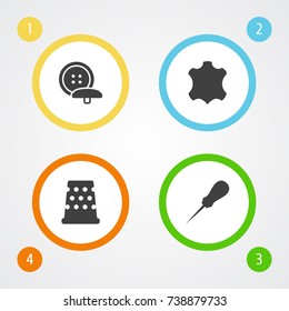 Set Of 4 Tailor Icons Set.Collection Of Skin, Seamstress, Bodkin And Other Elements.
