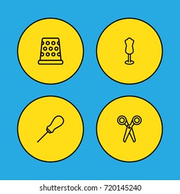 Set Of 4 Tailor Outline Icons Set.Collection Of Awl, Dummy, Tremble And Other Elements.