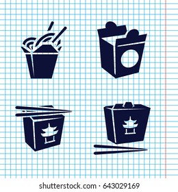 Set of 4 takeaway filled icons such as chinese fast food