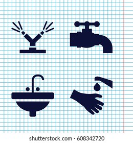Set of 4 tap filled icons such as sink, hands washing, watering system