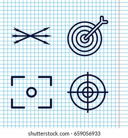 Set of 4 target outline icons such as target, center focus