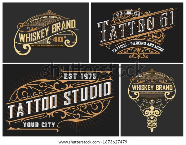 Set 4 Tattoo Logos Vintage Ornaments Stock Vector (Royalty Free) 1673627479