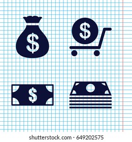 Set of 4 tax filled icons such as money sack, dollar