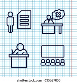 Set of 4 teacher outline icons such as teacher, man and document