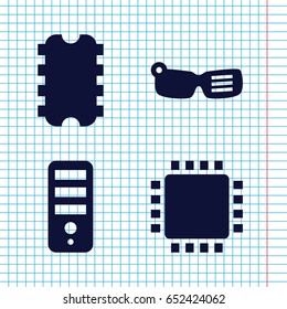 Set of 4 tech filled icons such as cpu, cpu