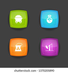 Set of 4 technology icons set. Collection of chemical, mine, pump jack and other elements.