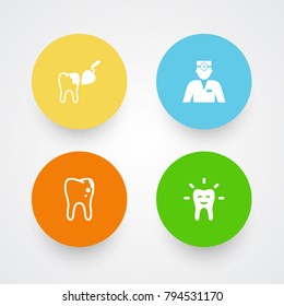Set of 4 teeth icons set. Collection of dentist, tooth, decay and other elements.