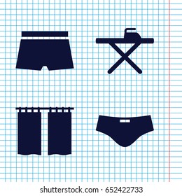 Set of 4 textile filled icons such as ironing table, curtain
