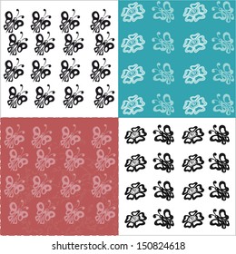 Set of 4 texture patterns Flowers and butterfly