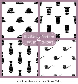 Set of 4 textured seamless hipsters pattern. Vector Illustration