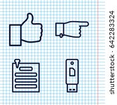 Set of 4 thumb outline icons such as pointing, paper pin, usb drive