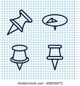 Set of 4 thumbtack outline icons such as 