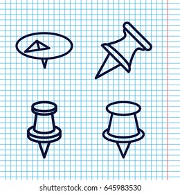 Set of 4 thumbtack outline icons such as