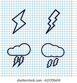 Set of 4 thunder outline icons such as flash