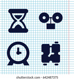 Set of 4 timer filled icons such as clock, hourglass