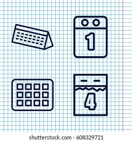 Set of 4 timetable outline icons such as 1st day calendar, calendar