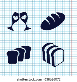 Set of 4 toast filled icons such as bread, bread slices