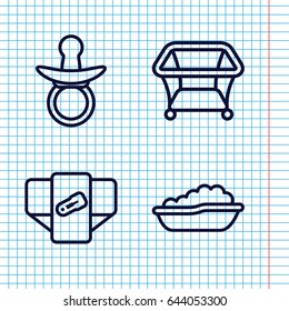 Set of 4 toddler outline icons such as pacifier, diaper, baby bath