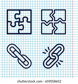 Set of 4 togetherness outline icons such as puzzle