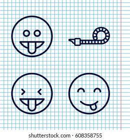Set of 4 tongue outline icons such as party pipe, emot showing tongue