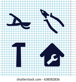 Set of 4 tools filled icons such as pliers, garden tools, home repair