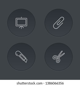 Set of 4 tools icons line style set. Collection of board stand, clip, clippers elements.