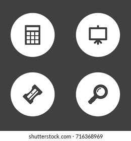 Set Of 4 Tools Icons Set.Collection Of Supplies, Whiteboard, Calculate And Other Elements.