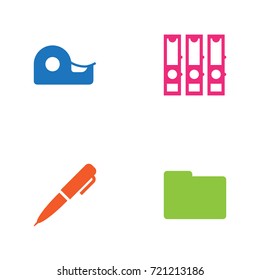 Set Of 4 Tools Icons Set.Collection Of Ink, Folder, Sticky And Other Elements.