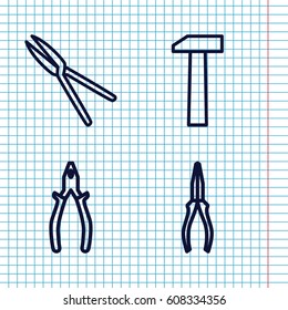 Set of 4 tools outline icons such as pliers, garden tools