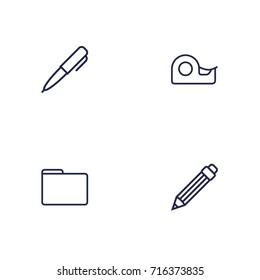 Set Of 4 Tools Outline Icons Set.Collection Of Sticky, Pen, Portfolio And Other Elements.