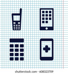Set of 4 touch filled icons such as old phone and calendar on phone