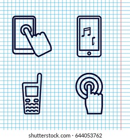 Set of 4 touchscreen outline icons such as touchscreen, old phone