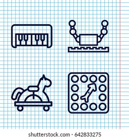 Set of 4 toy outline icons such as piano toy, board game, robot