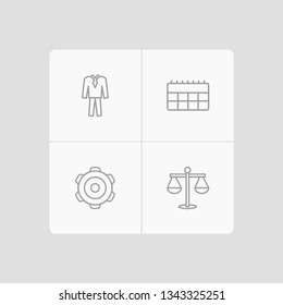 Set of 4 trade icons line style set. Collection of clothes, data, balance and other elements.