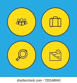 Set Of 4 Trade Outline Icons Set.Collection Of Portfolio, Magnifier, Schedule And Other Elements.