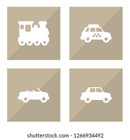 Set of 4 traffic icons set. Collection of car, cabriolet, taxi and other elements.