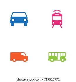 Set Of 4 Traffic Icons Set.Collection Of Streetcar, Car, Caravan And Other Elements.