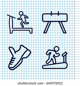 Set of 4 trainer outline icons such as treadmill, trainers, fintess equipment