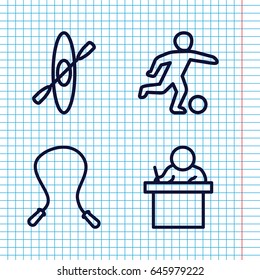 Set of 4 training outline icons such as football player, rowing, teacher