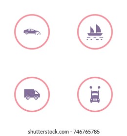 set of 4 transport elements such as car, boat, van and lorry icon