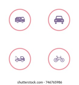 set of 4 transport elements such as van, car and bicycle icon