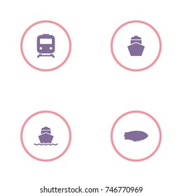 set of 4 transport elements such as train, ship and zeppelin icon