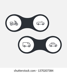 Set of 4 transport icons line style set. Collection of side view, caravan, coupe and other elements.
