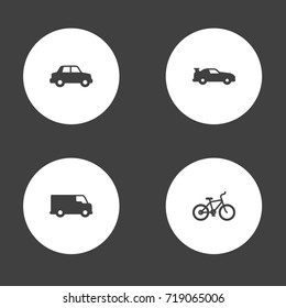 Set Of 4 Transport Icons Set.Collection Of Caravan, Cabriolet, Side View And Other Elements.
