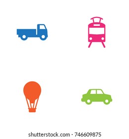 Set Of 4 Transport Icons Set.Collection Of Streetcar, Lorry, Side View And Other Elements.