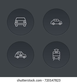 Set Of 4 Transport Outline Icons Set.Collection Of Tram, Car, Front View And Other Elements.
