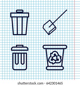 Set of 4 trash outline icons such as dustpan, recycle bin, bin