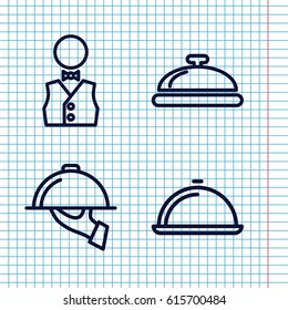 Set of 4 tray outline icons such as dish, waiter