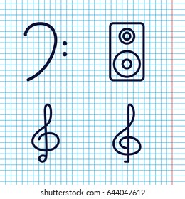 Set of 4 treble outline icons such as treble clef, bass clef