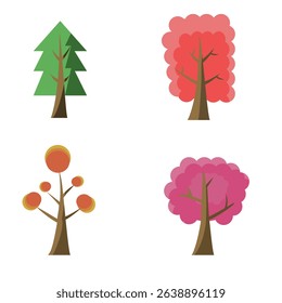 set of 4 tree with different season for background and landscape decorative and media 